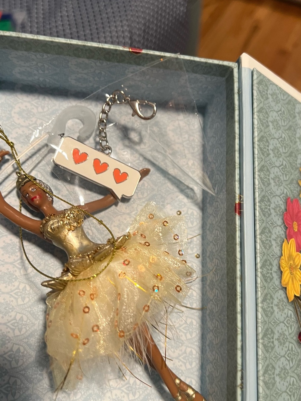 Gold Ballerina Keychain Charm with Cream Tulle Skirt
New in box